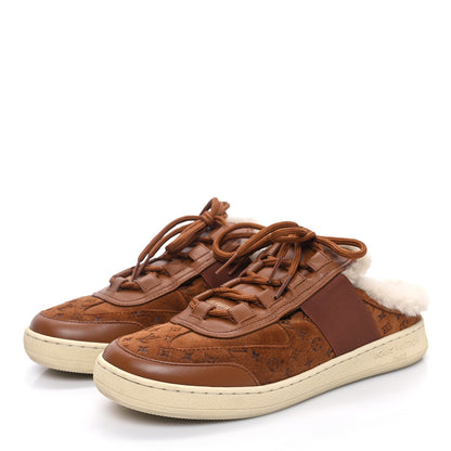 Louis Vuitton Suede Monogram Debossed Shearling Lous Open Back Sneakers 39 Cognac 3 of 9