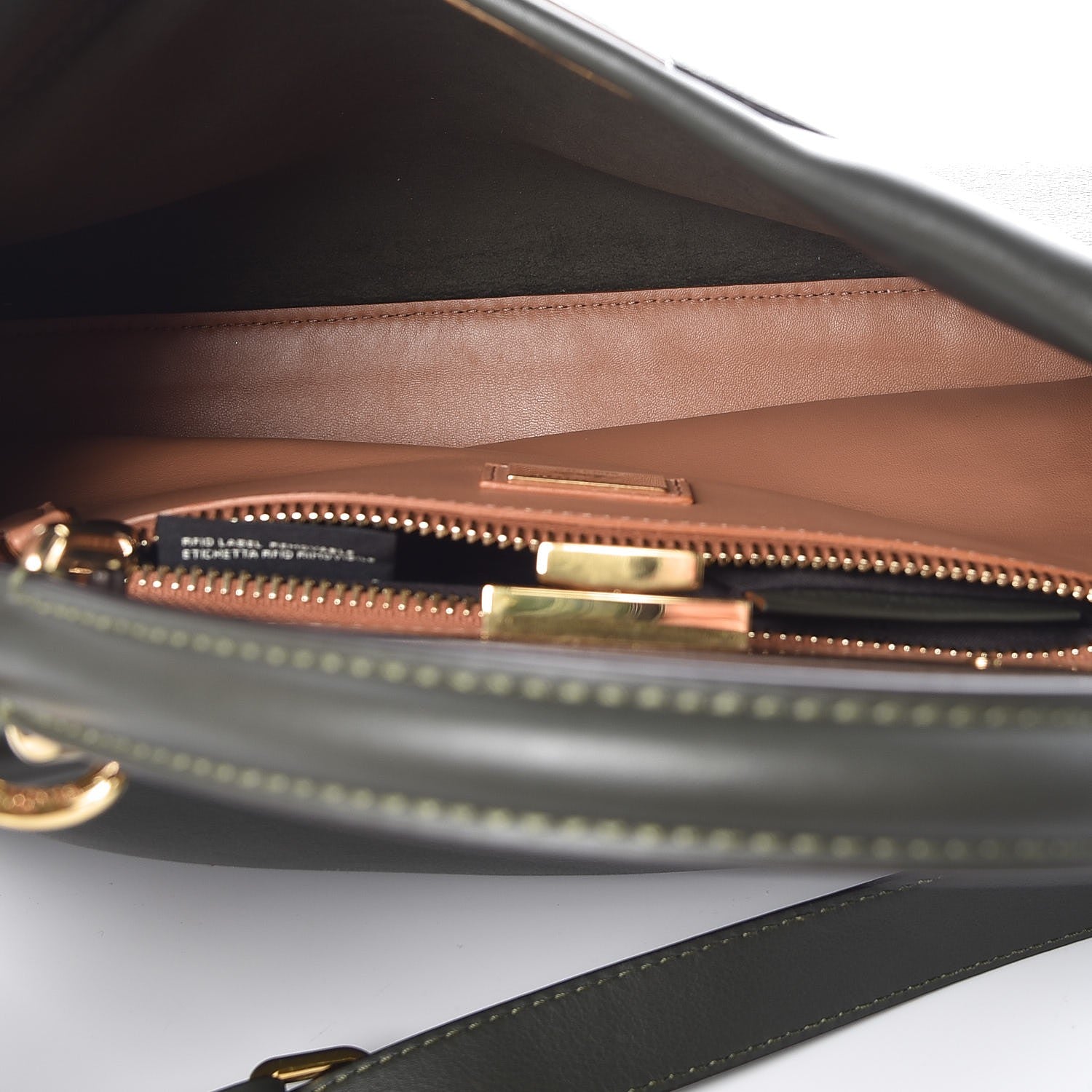 Fendi Vitello Seta Shiny Nappa Medium Peekaboo Iconic Satchel Verde Prato Makeup 6 of 11