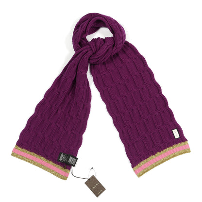 Gucci Wool Cashmere Blend Cable Knit Bonhate Long Scarf Magenta Pink 1 of 3