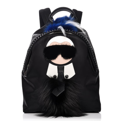 Fendi Nylon Vitello Century Mink Fox Goat Fur Studded Karlito Backpack Black Multicolor 1 of 9