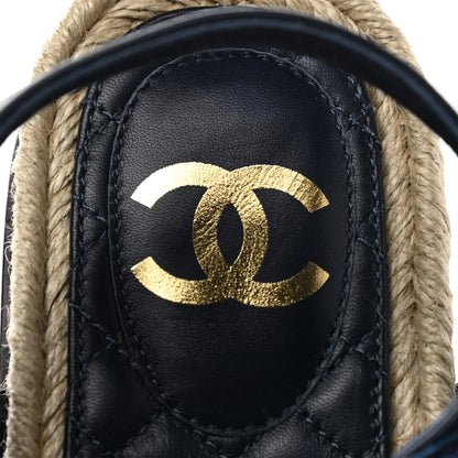 Chanel Tweed Lambskin Velcro Dad Sandals 37 Navy Black 6 of 8
