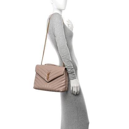 Saint Laurent Calfskin Y Quilted Monogram Medium Loulou Chain Satchel Light Natural 2 of 13