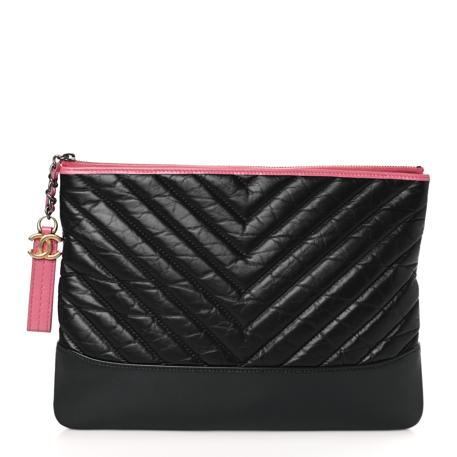 Chanel Aged Calfskin Chevron Quilted Medium Gabrielle Cosmetic Case Pink Navy Black 1 of 9