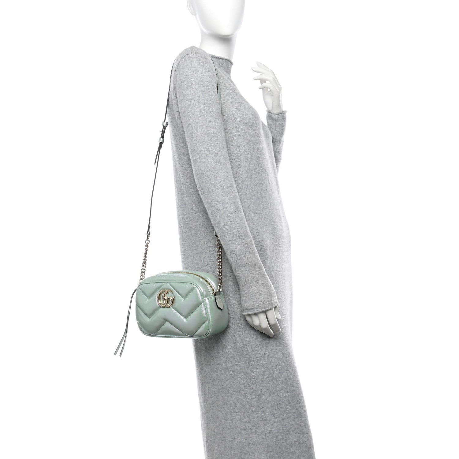 Gucci Iridescent Nappa Chevron Matelasse Small GG Marmont Chain Shoulder Bag Iridescent Salvy Green 2 of 10
