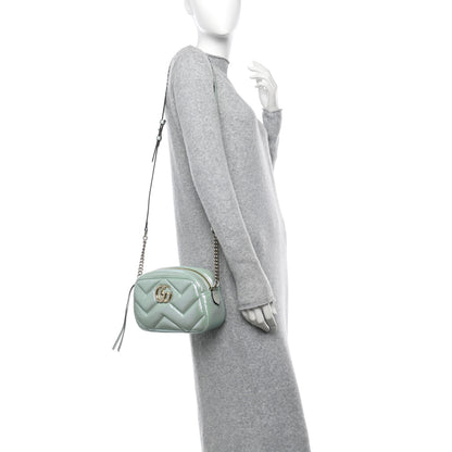 Gucci Iridescent Nappa Chevron Matelasse Small GG Marmont Chain Shoulder Bag Iridescent Salvy Green 2 of 10