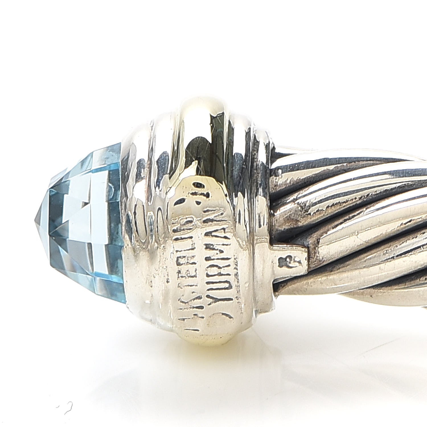 David Yurman Sterling Silver 14K Yellow Gold Blue Topaz 7mm Cable Classics Bracelet 5 of 5