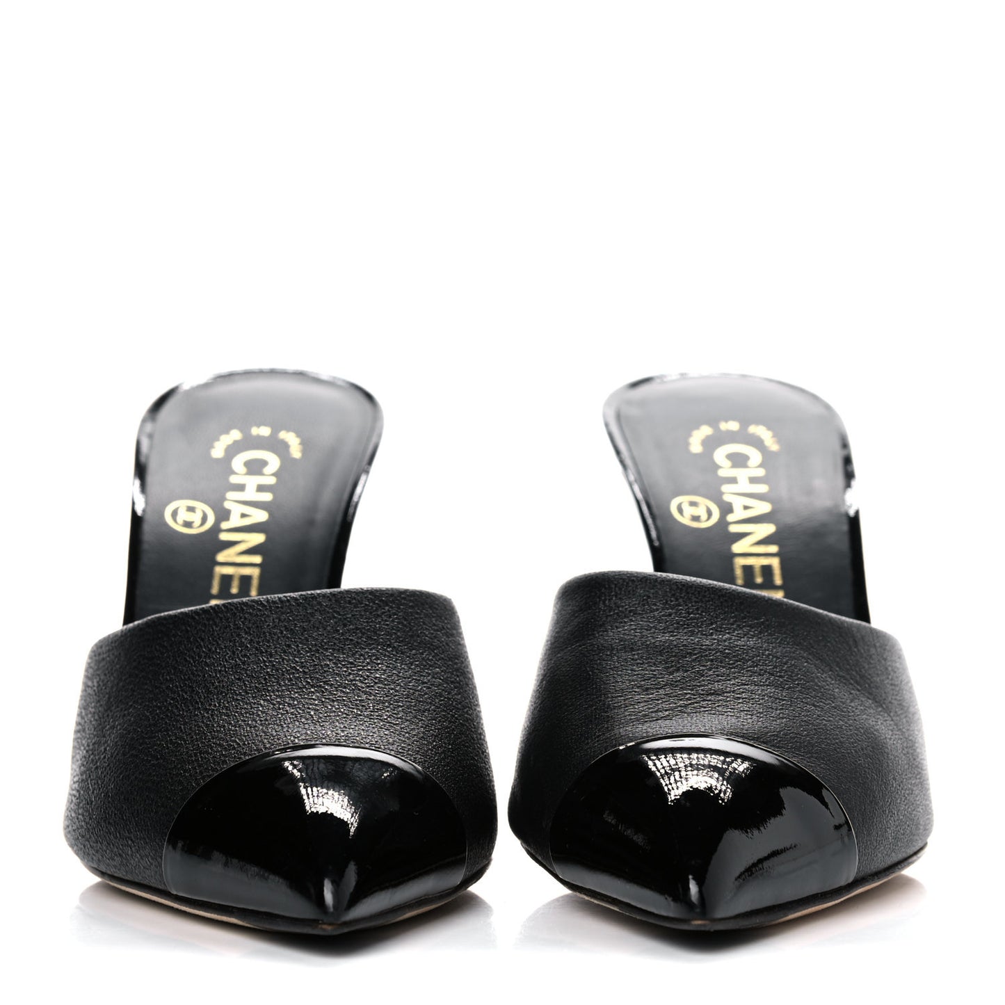 Goatskin Patent Cap Toe Pearl Mule 37 Black