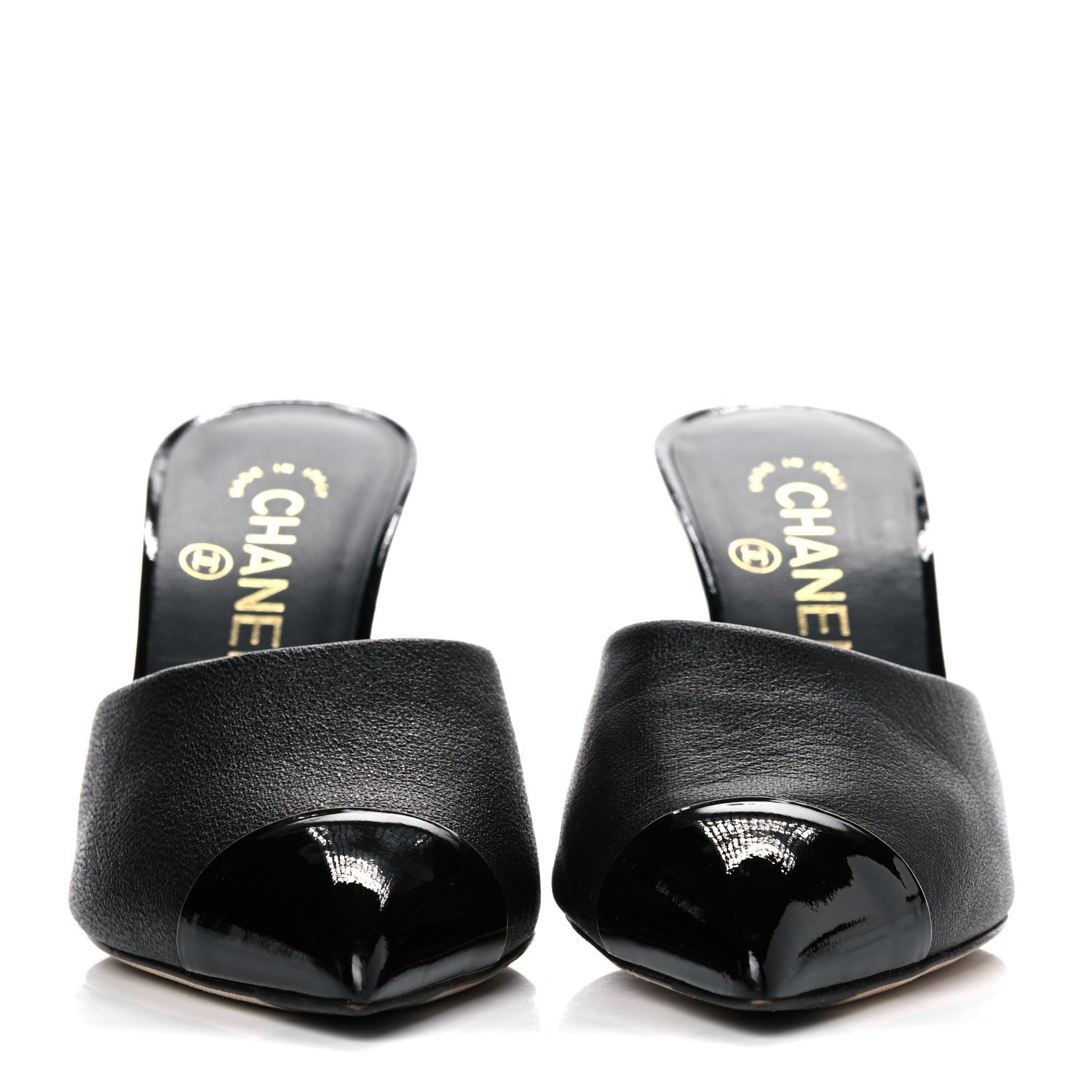 Chanel Goatskin Patent Cap Toe Pearl Mule 37 Black 2 of 13