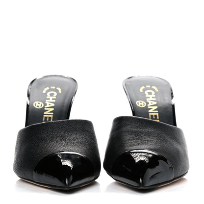 Chanel Goatskin Patent Cap Toe Pearl Mule 37 Black 2 of 13