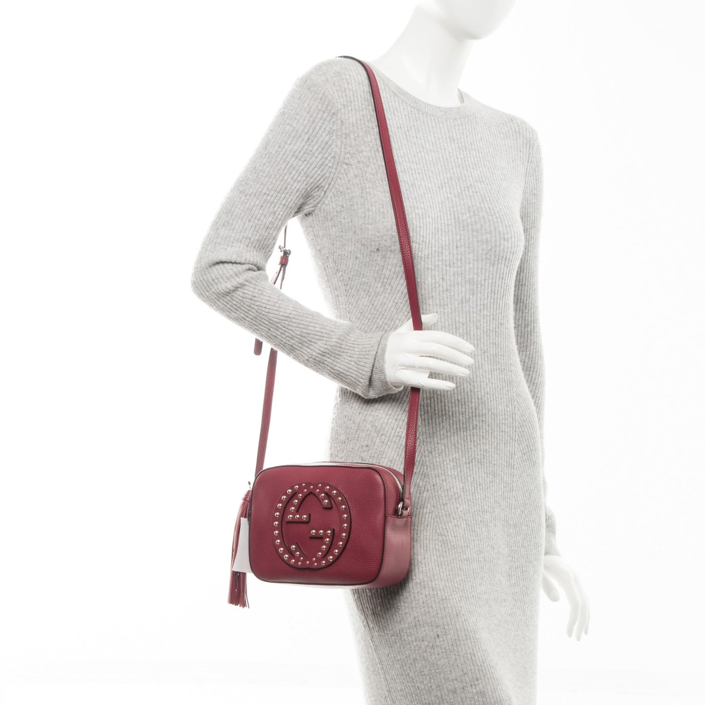 Pebbled Calfskin Studded Small Soho Disco Bag Soft Burgundy