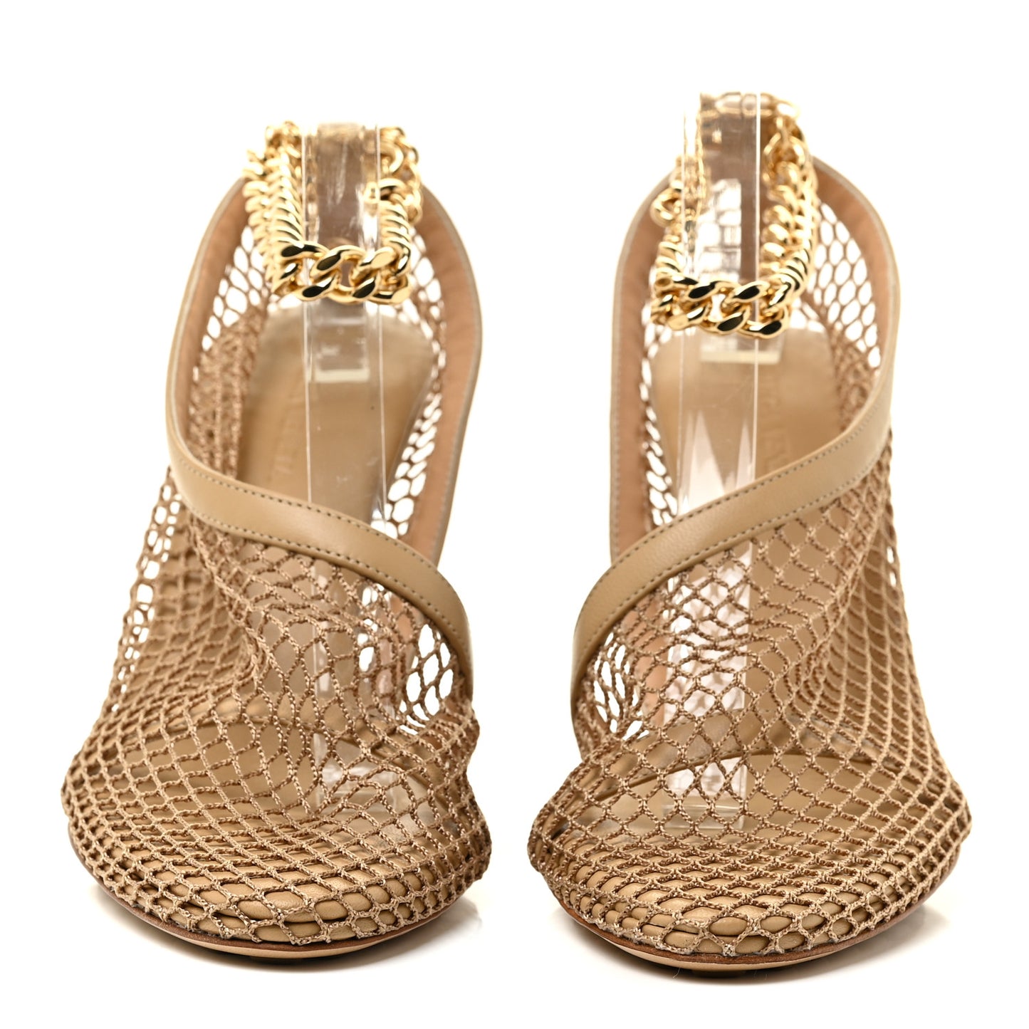 Mesh Nappa Chunky Chain Sandals 37 Beige Pony
