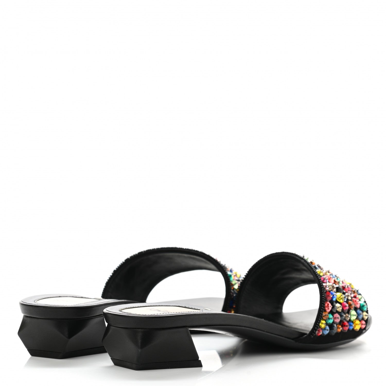 Fendi Crystal Embellished Slide Sandals 39.5 Black Multicolor 4 of 9