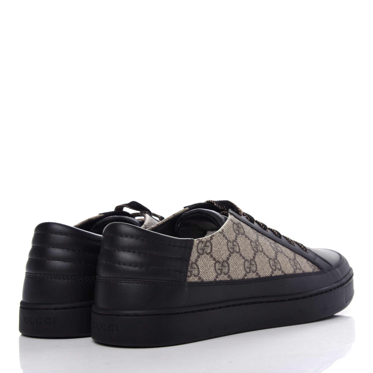 Gucci GG Supreme Monogram Mens Low Top Sneakers 10 Black Beige Ebony 4 of 11