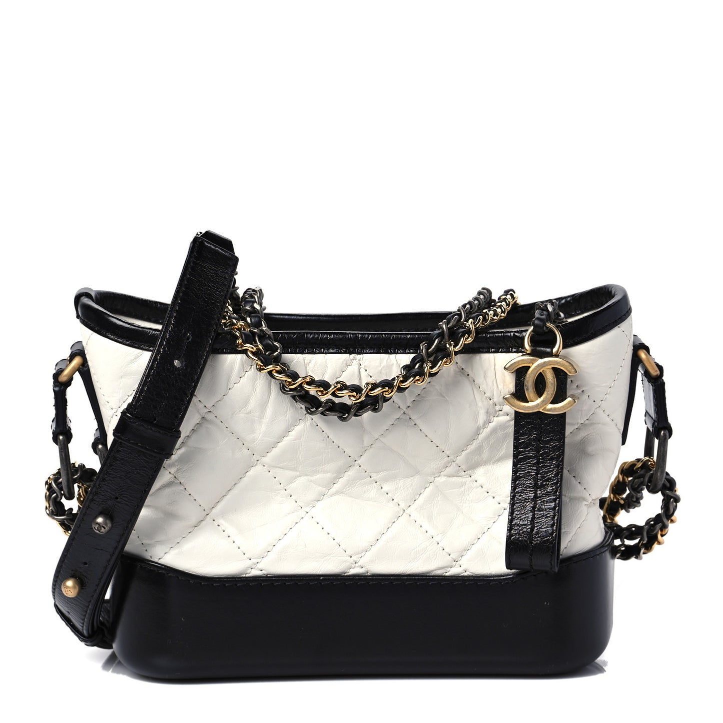 Aged Calfskin Quilted Small Gabrielle Hobo Black White