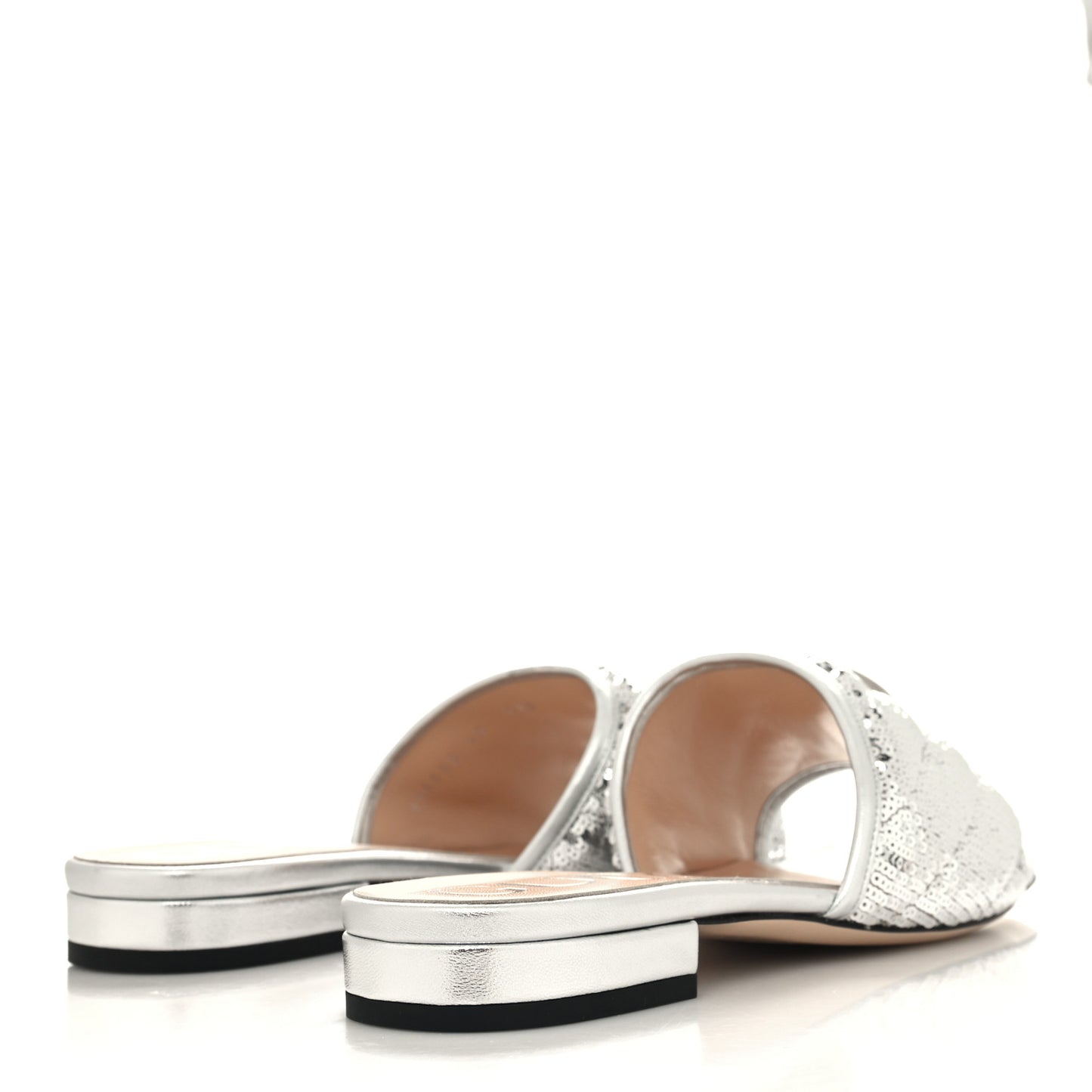 Sequin Metallic Nappa GG Marmont Flat Slide Sandals 40 Silver