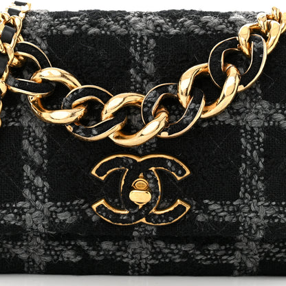 Chanel Wool Tweed Quilted Elegant Chain Flap Black Grey 8 of 10