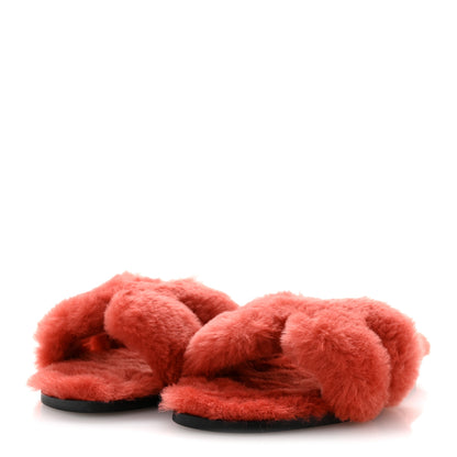 Hermes Woolskin Oran Sandals 39.5 Rouge De Turin 4 of 9