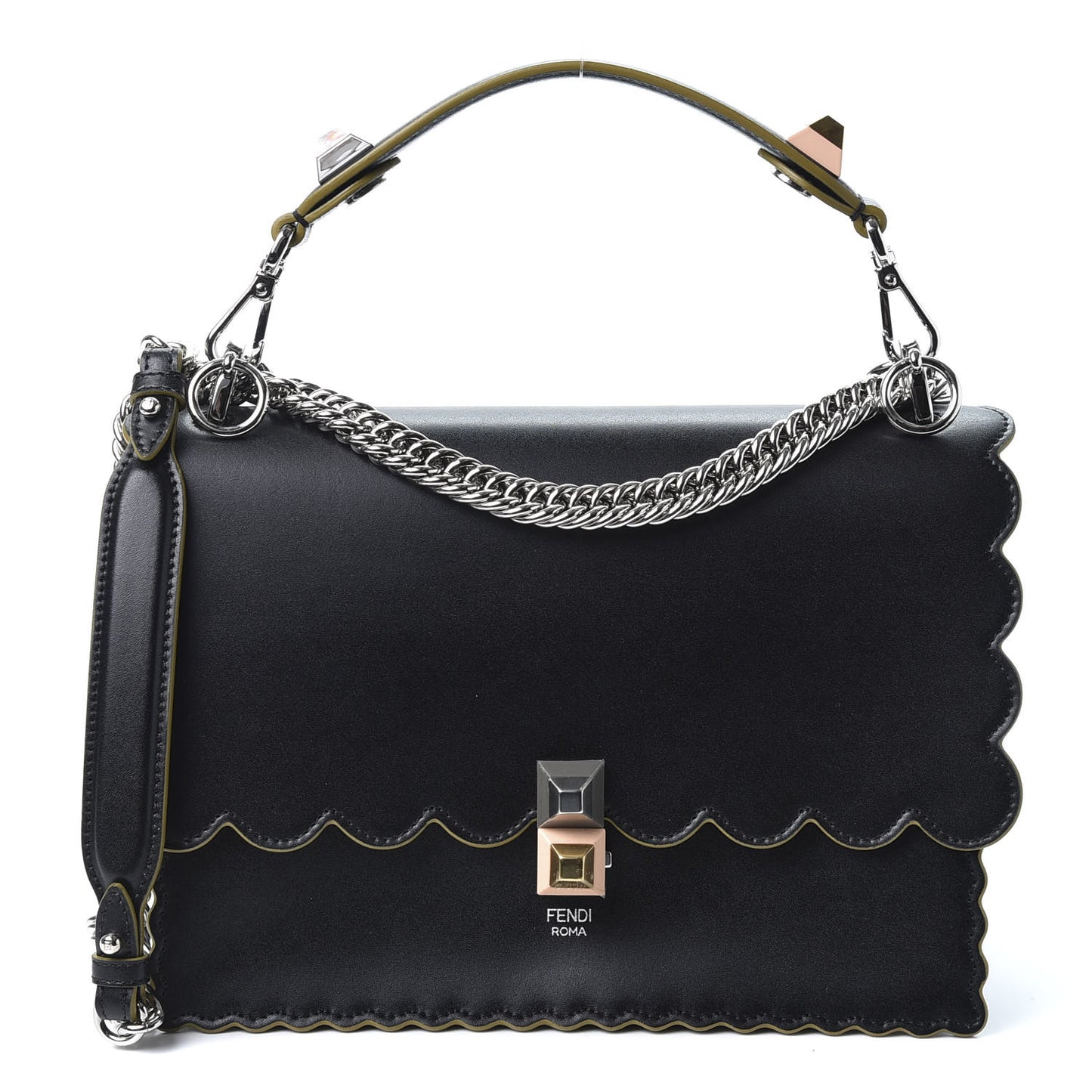 Vitello Liberty Scalloped Studded Kan I Shoulder Bag Black