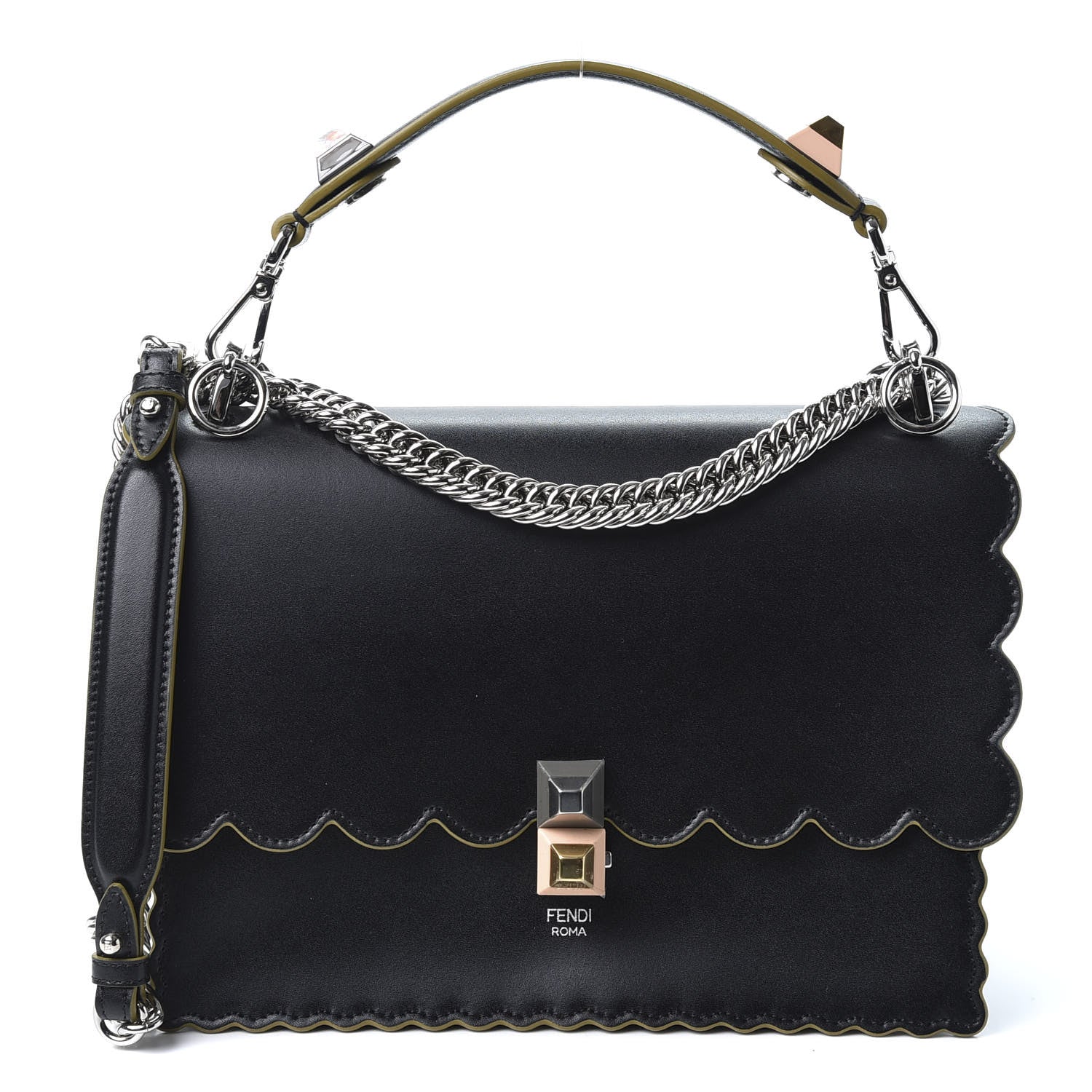 Fendi Vitello Liberty Scalloped Studded Kan I Shoulder Bag Black 1 of 9