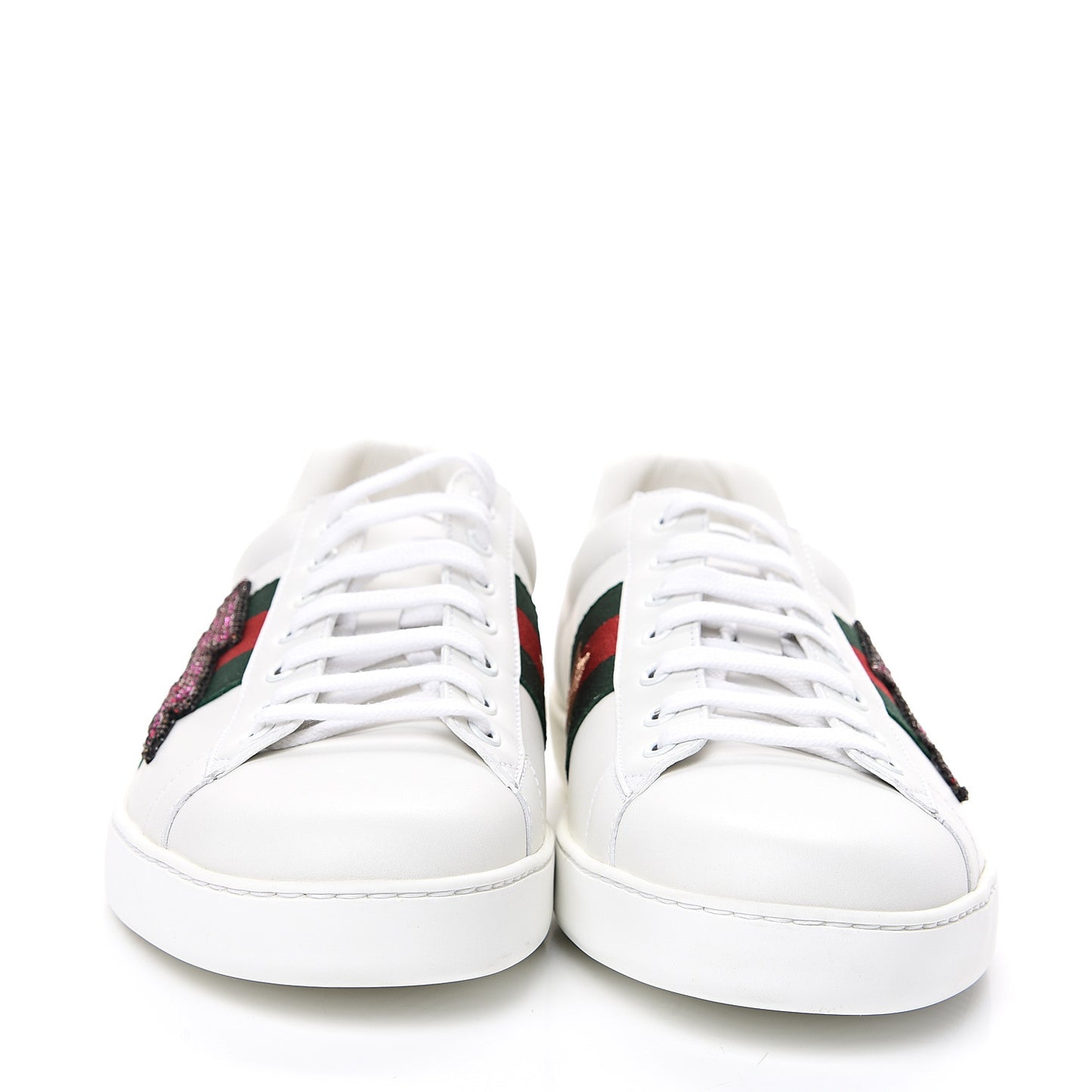 Calfskin Ayers Web Lightning Embroidered Mens Ace Sneakers 11 White