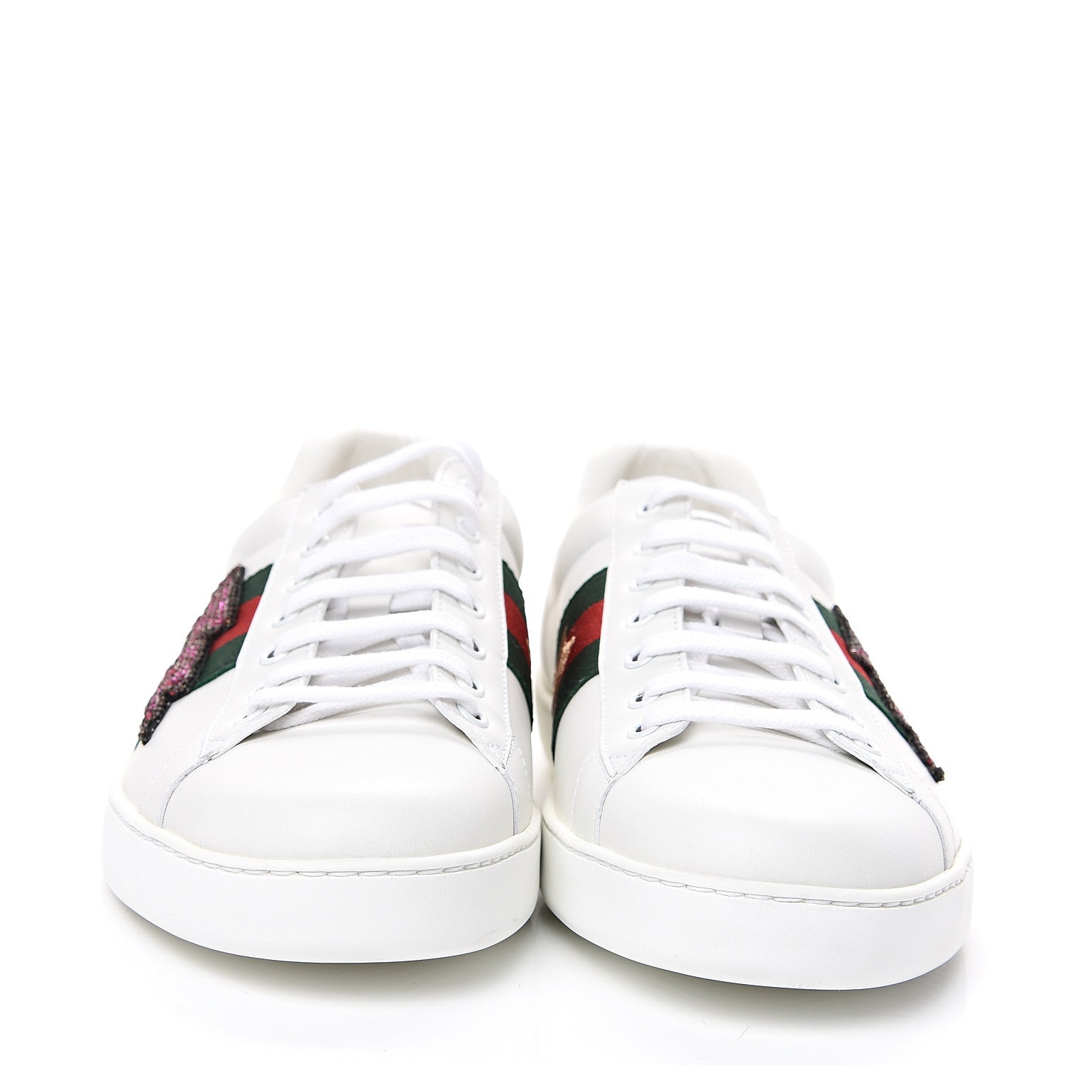 Gucci Calfskin Ayers Web Lightning Embroidered Mens Ace Sneakers 11 White 2 of 9