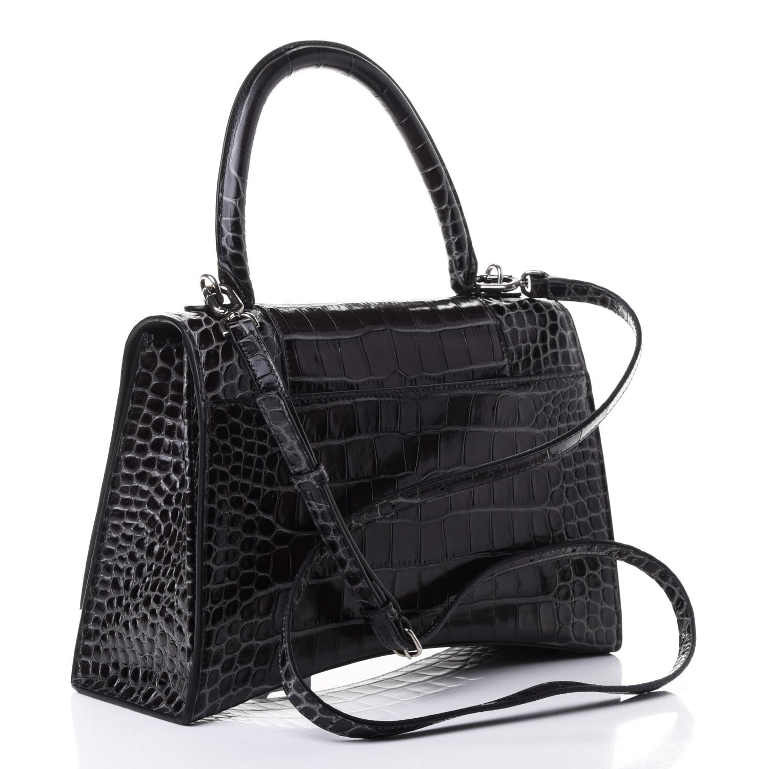 Balenciaga Shiny Calfskin Crocodile Embossed Medium Hourglass Top Handle Bag Dark Grey 2 of 4