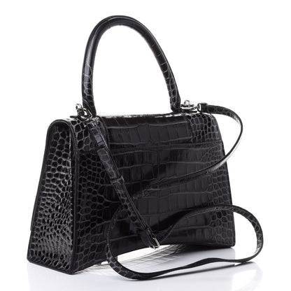 Balenciaga Shiny Calfskin Crocodile Embossed Medium Hourglass Top Handle Bag Dark Grey 2 of 4