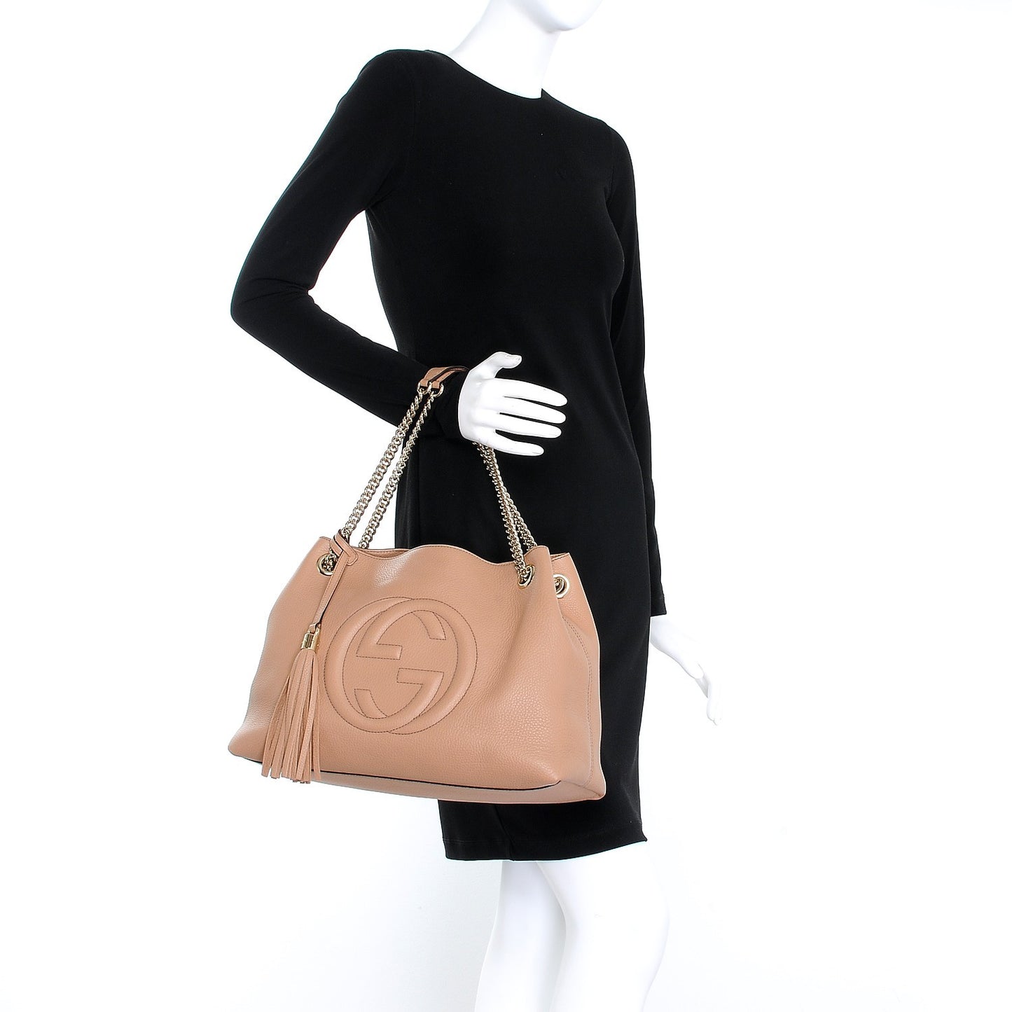 Pebbled Calfskin Medium Soho Chain Shoulder Bag Camelia