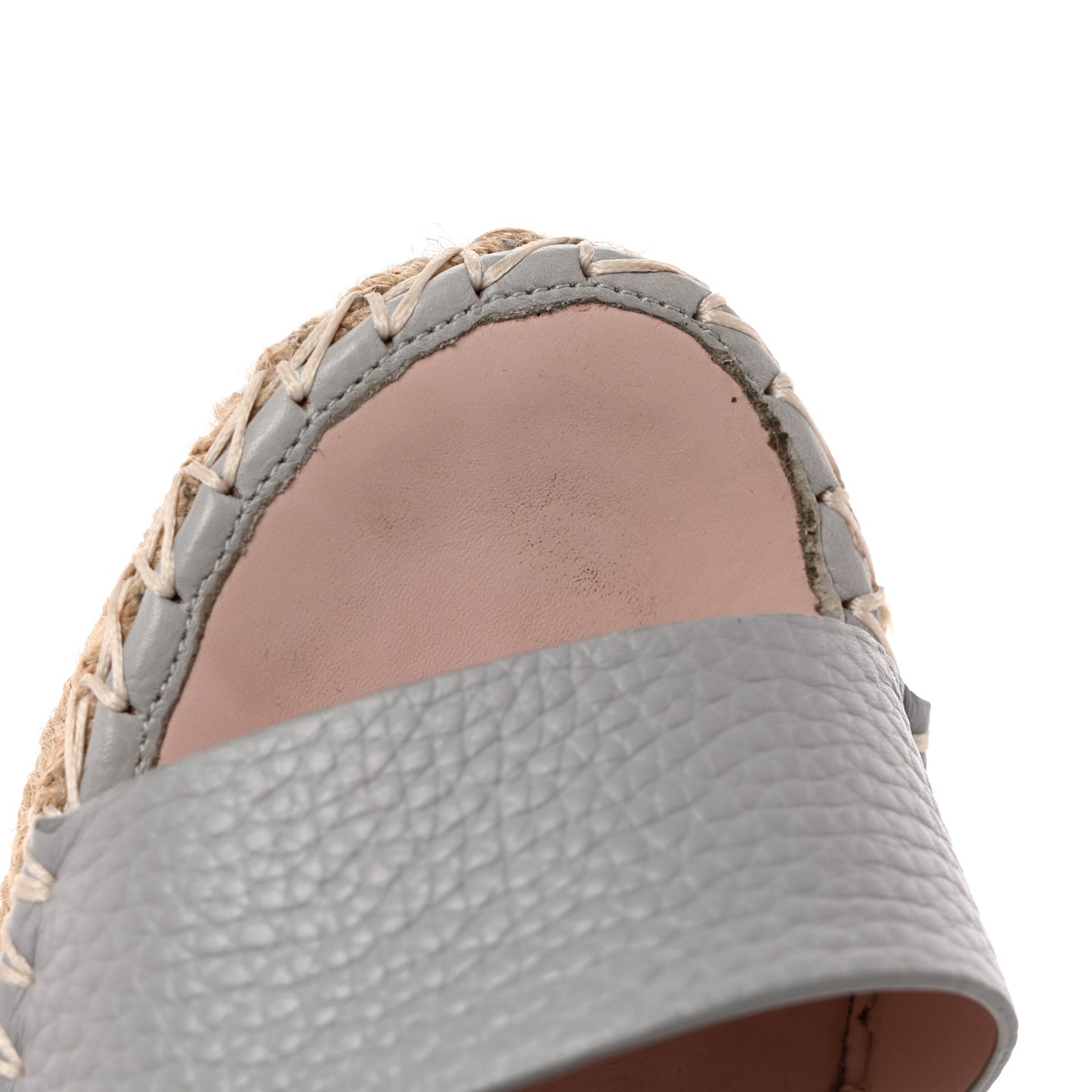 Grained Calfskin Rockstud Ankle Strap Espadrille 15/105mm Wedge Sandals 37 Pastel Grey Natural