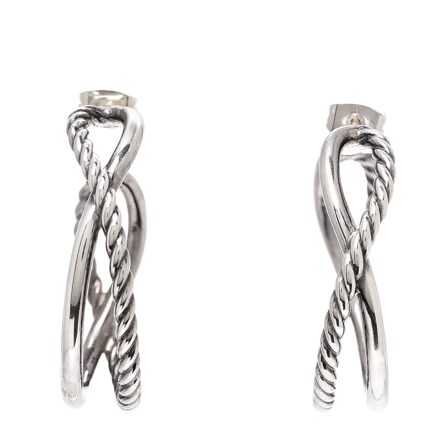 Sterling Silver Crossover Cable Hoop Earrings