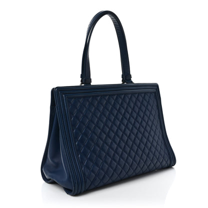 Chanel Calfskin Quilted Boy Shopping Tote Navy Blue 3 of 11