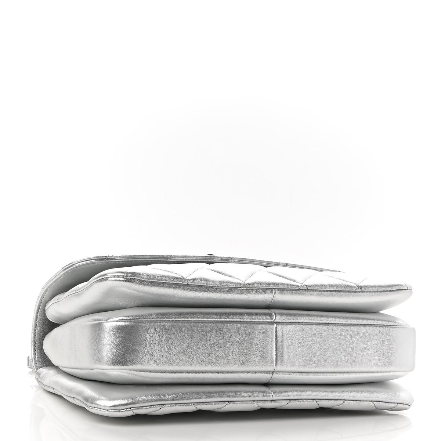 Metallic Lambskin Quilted Small Trendy CC Flap Dual Handle Bag Silver