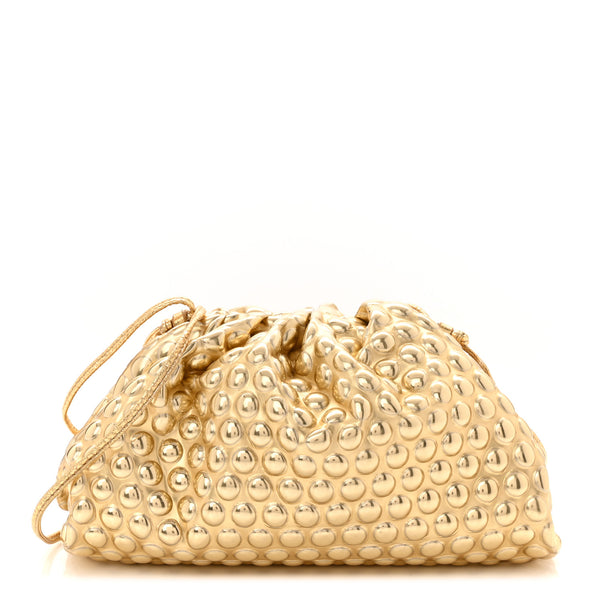 Bottega Veneta Metallic Fabric Bubble Wrap The Mini Pouch Gold