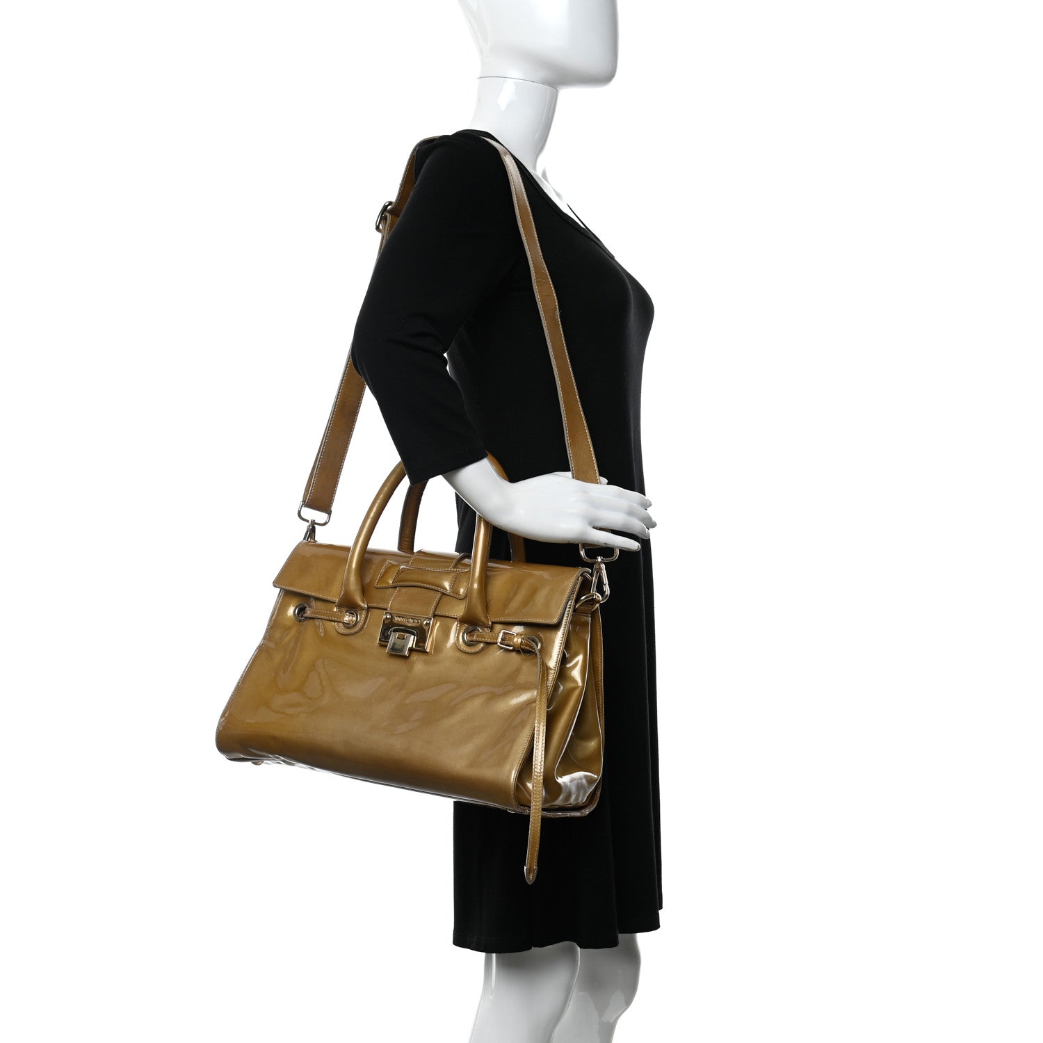 Jimmy Choo Metallic Patent Calfskin Large Rosalie Satchel Gold 2 of 15