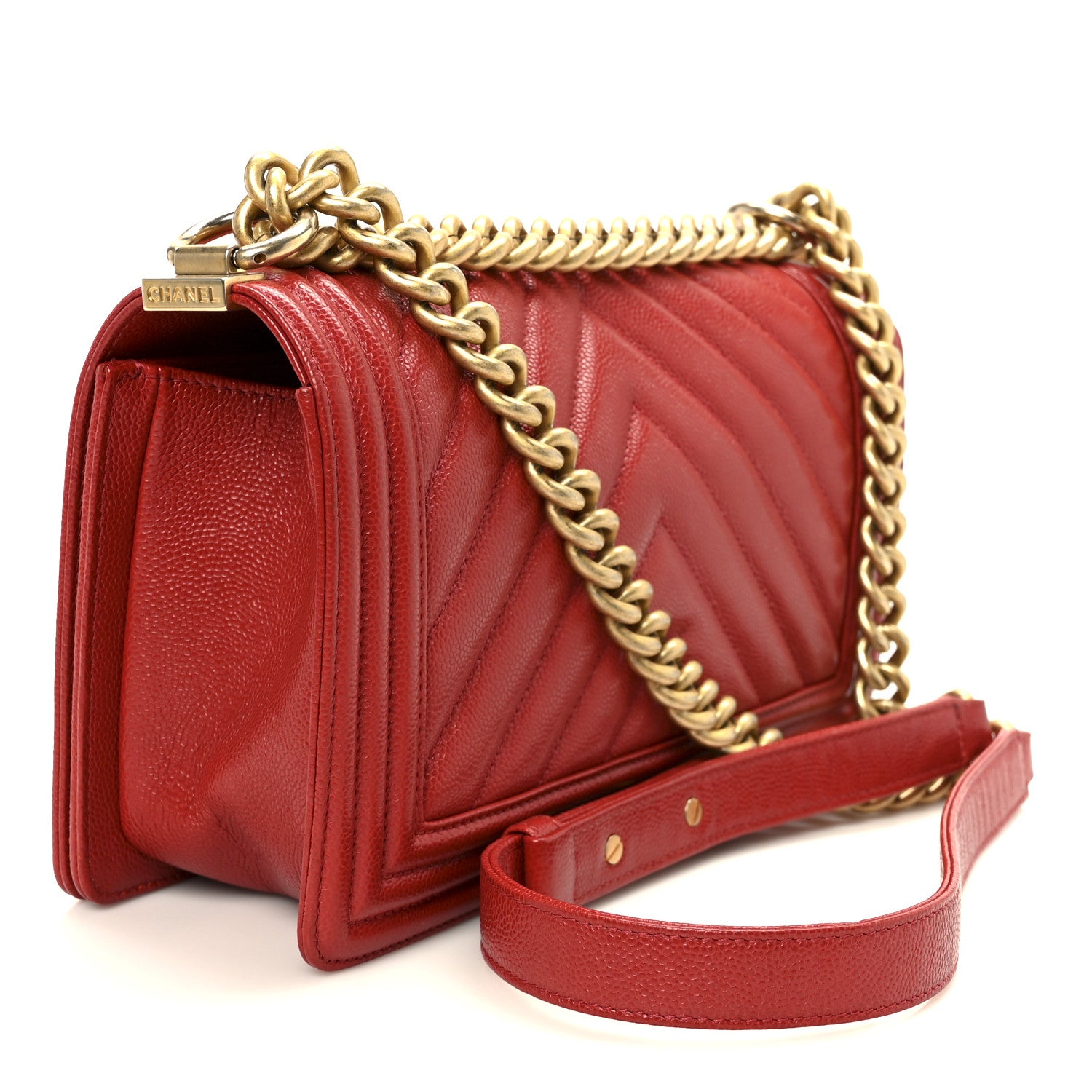 Chanel Caviar Chevron Quilted Medium Boy Flap Red 3 of 10