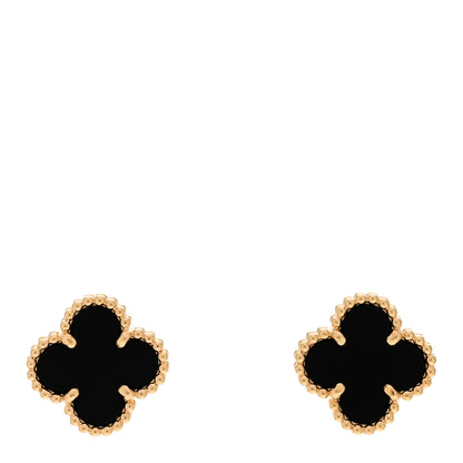 Van Cleef & Arpels 18K Yellow Gold Black Onyx Sweet Alhambra Earrings 1 of 6