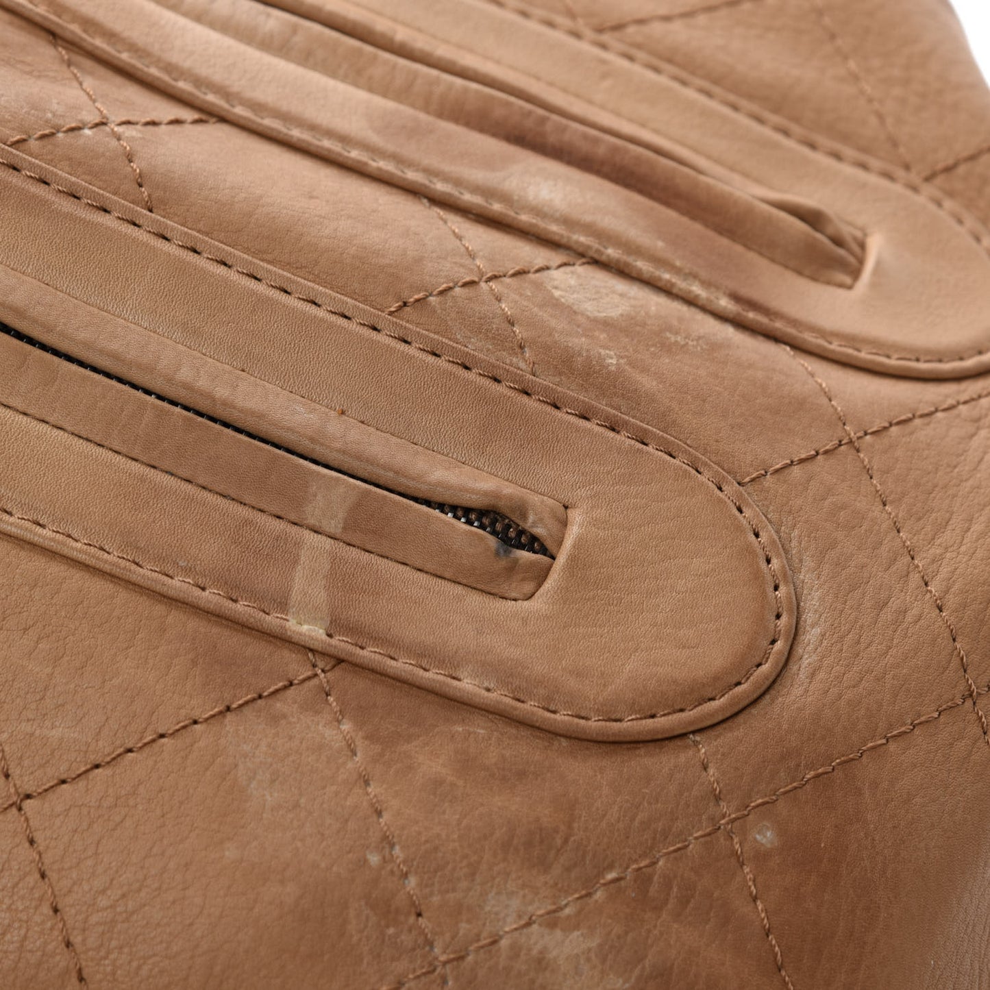Calfskin Stitched Double Zip Hobo Beige