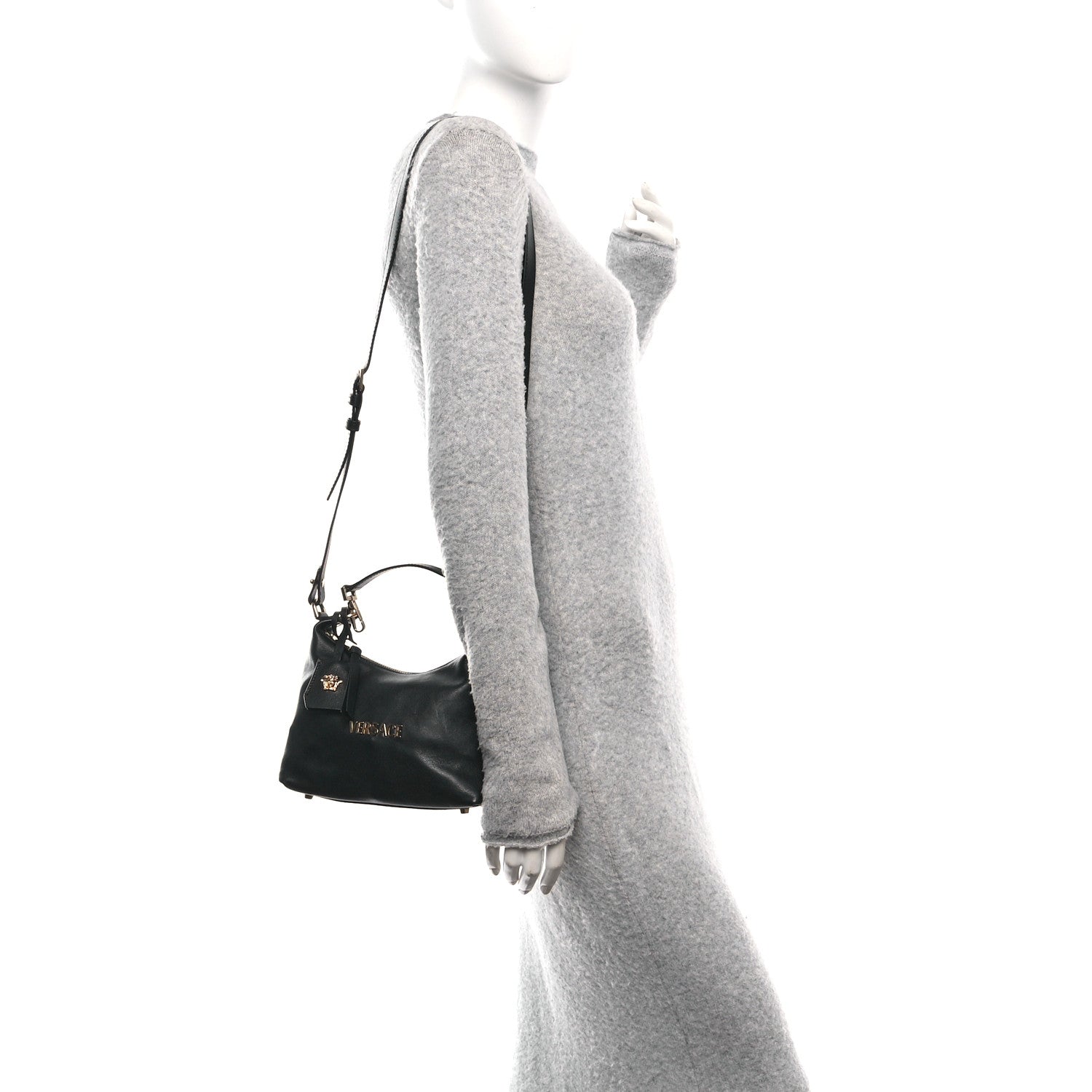 Versace Nappa Logo Tag Hobo Black 2 of 10