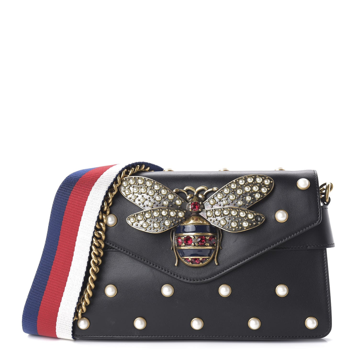 Gucci Nappa Pearl Studded Mini Queen Margaret Broadway Shoulder Bag Black 1 of 10