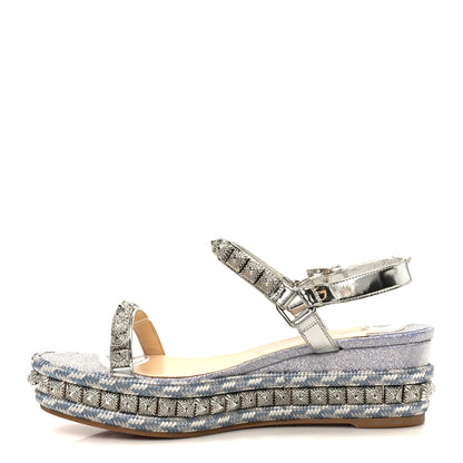 Christian Louboutin Glitter Pira Ryad 60 Platform Sandals 39 Silver Blue 1 of 9