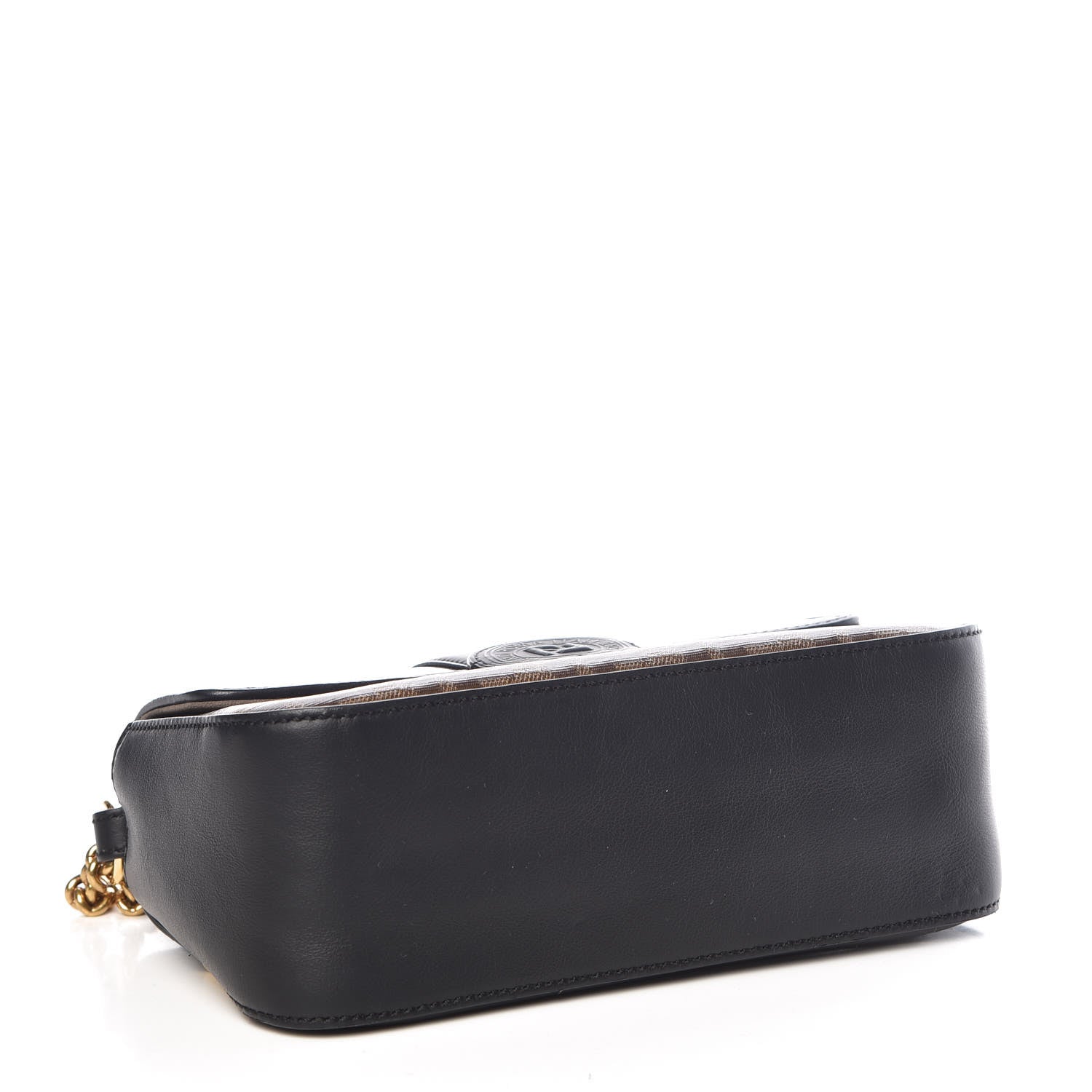 Fendi Vitello Grace Glazed Fabric FF 1974 Double F Shoulder Bag Black Mogano Panna 4 of 10