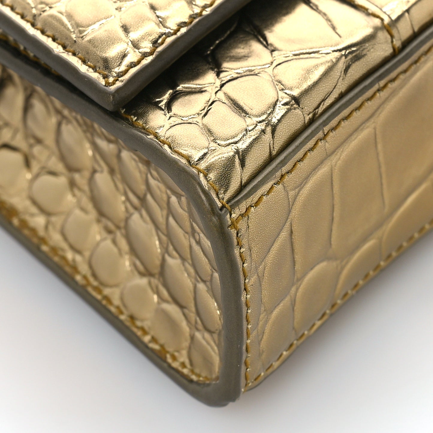 Metallic Calfskin Crocodile Embossed Hourglass Chain Bag Gold