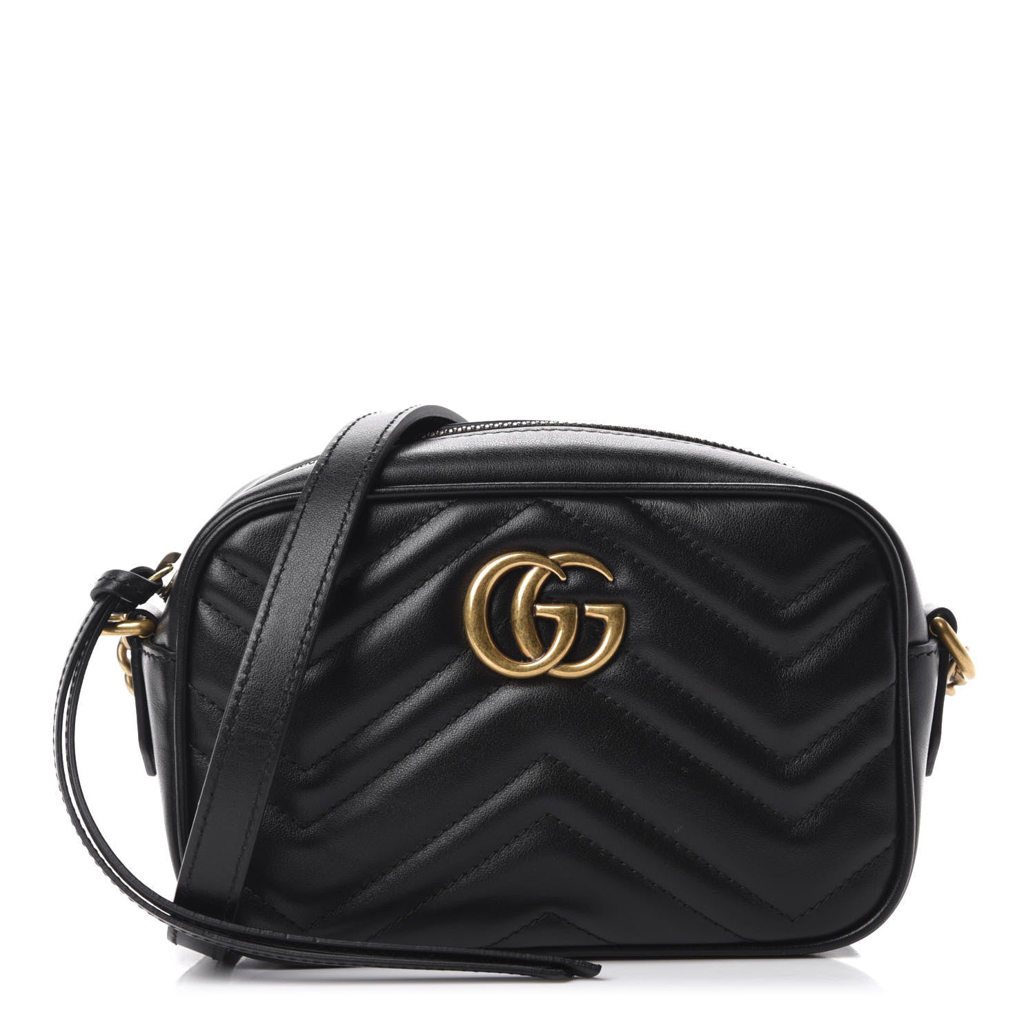 Gucci Calfskin Matelasse Mini GG Marmont Chain Shoulder Bag Black 1 of 10