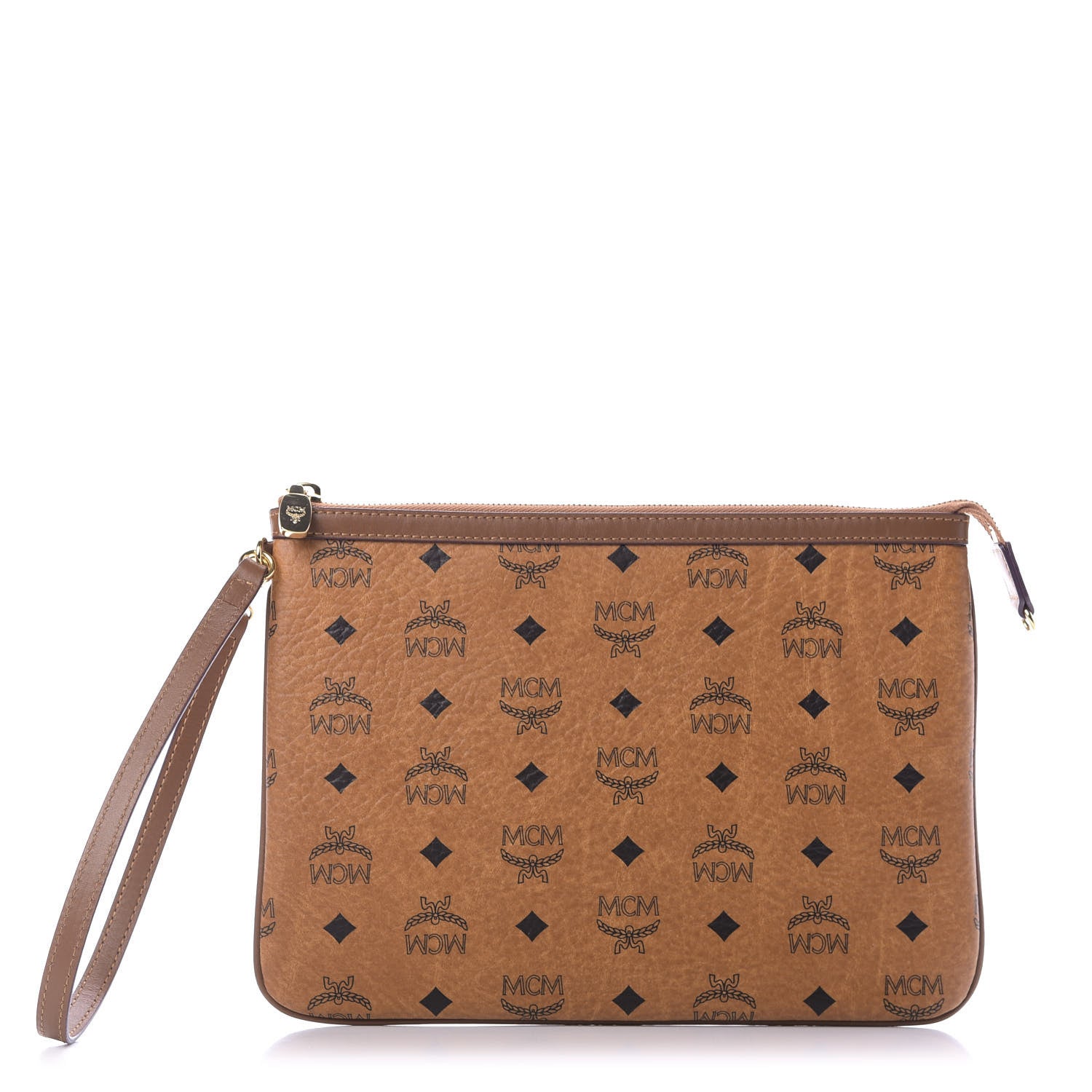 MCM Visetos Wristlet Zip Pouch Cognac 1 of 9