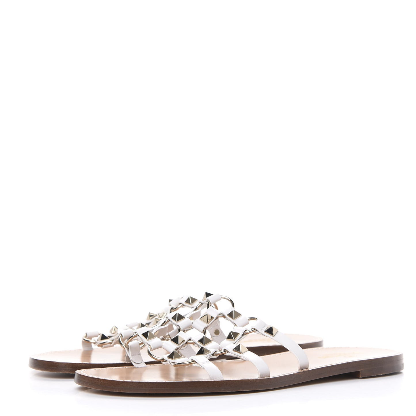 Nappa Rockstud Flat Slide Sandals 38.5 Bianco Ottico