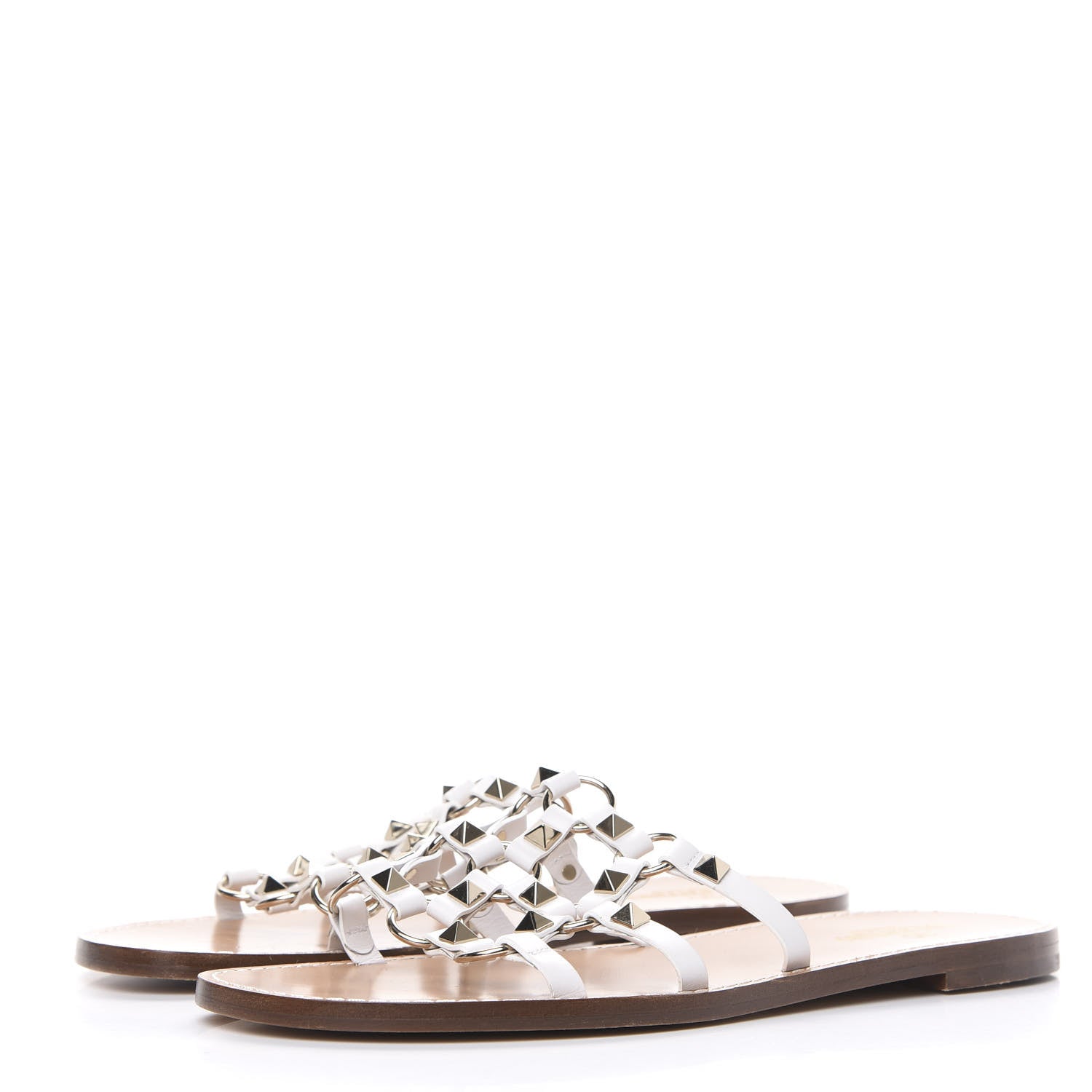Valentino Garavani Nappa Rockstud Flat Slide Sandals 38.5 Bianco Ottico 3 of 7