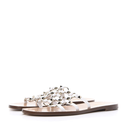 Valentino Garavani Nappa Rockstud Flat Slide Sandals 38.5 Bianco Ottico 3 of 7