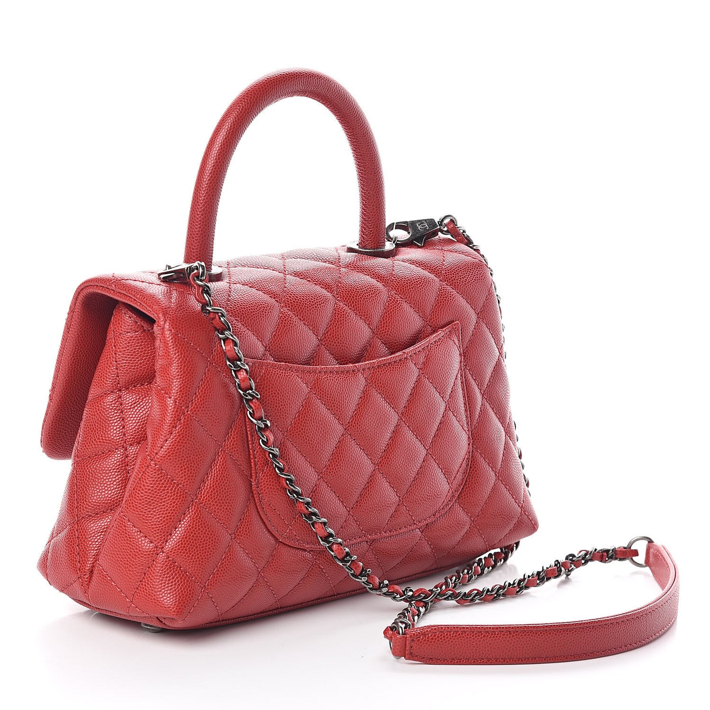 Caviar Quilted Mini Coco Handle Flap Dark Red