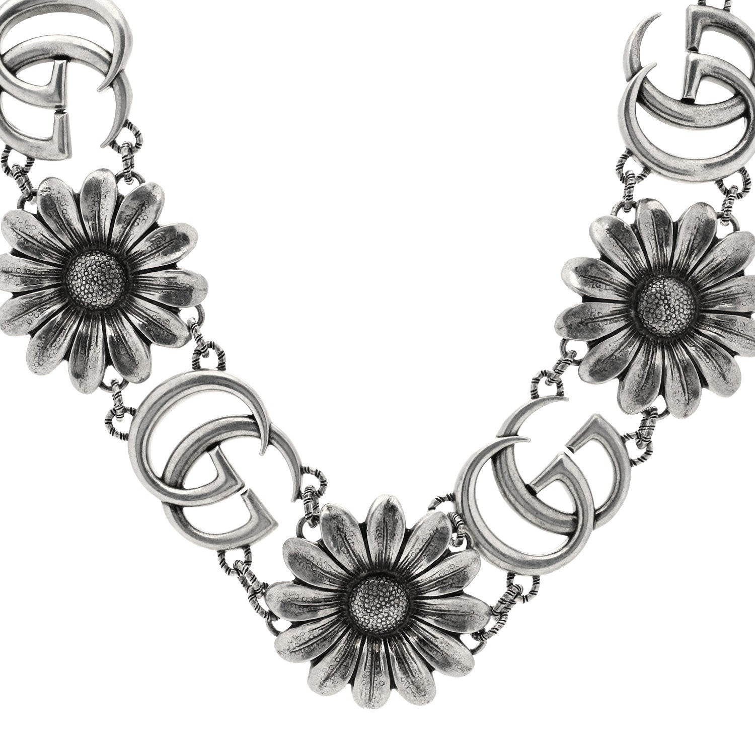 Gucci Sterling Silver Double G Flower Statement Necklace 1 of 5