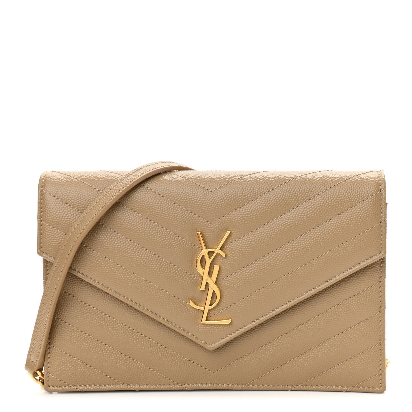 Grain De Poudre Matelasse Chevron Monogram Envelope Chain Wallet Dark Latte
